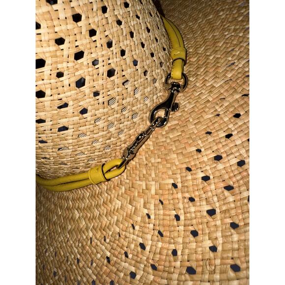Coach Natural Straw Wide Brim Floppy Sun Hat Yellow Leather Trim One Size NWT main image 9